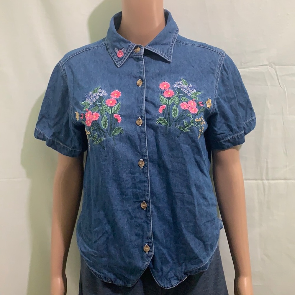 Vintage Bobbie Brooks Floral Denim Shirt
